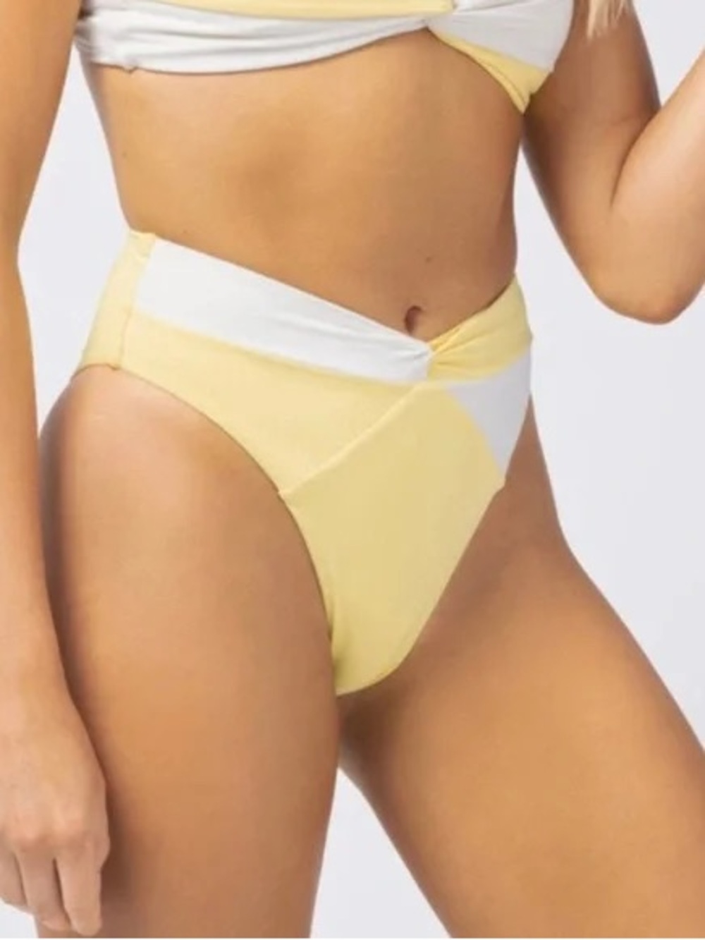 Lspace Nancy Lee high rise Yellow and White Twist Bikini Bottom